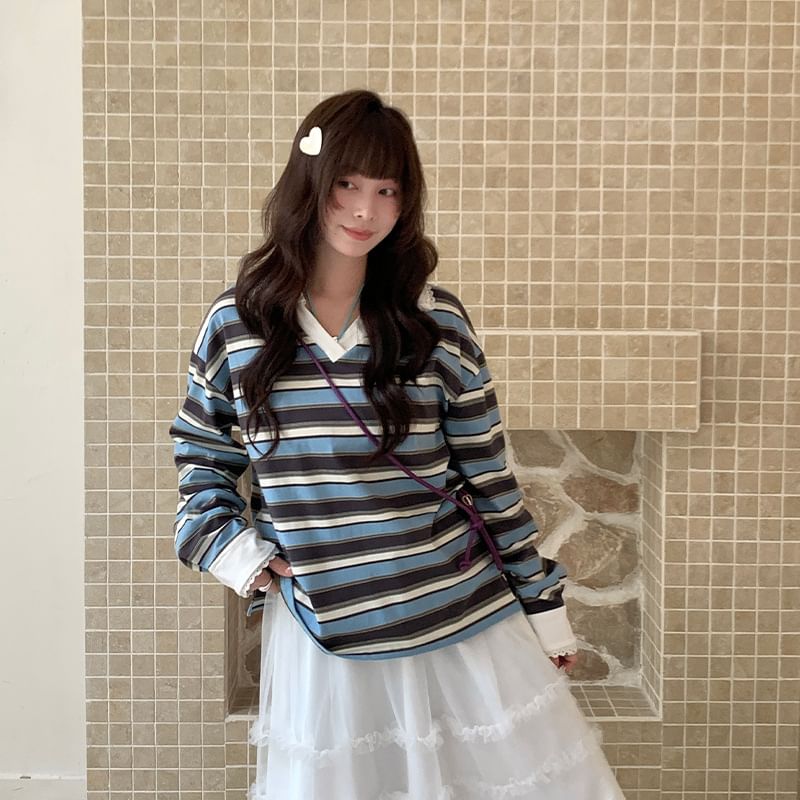 Collared Striped Sweatshirt