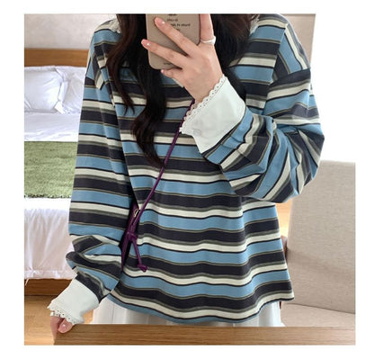 Collared Striped Sweatshirt