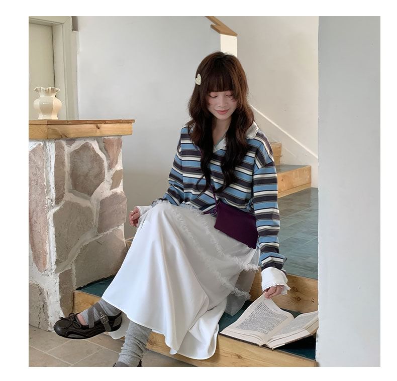 Collared Striped Sweatshirt