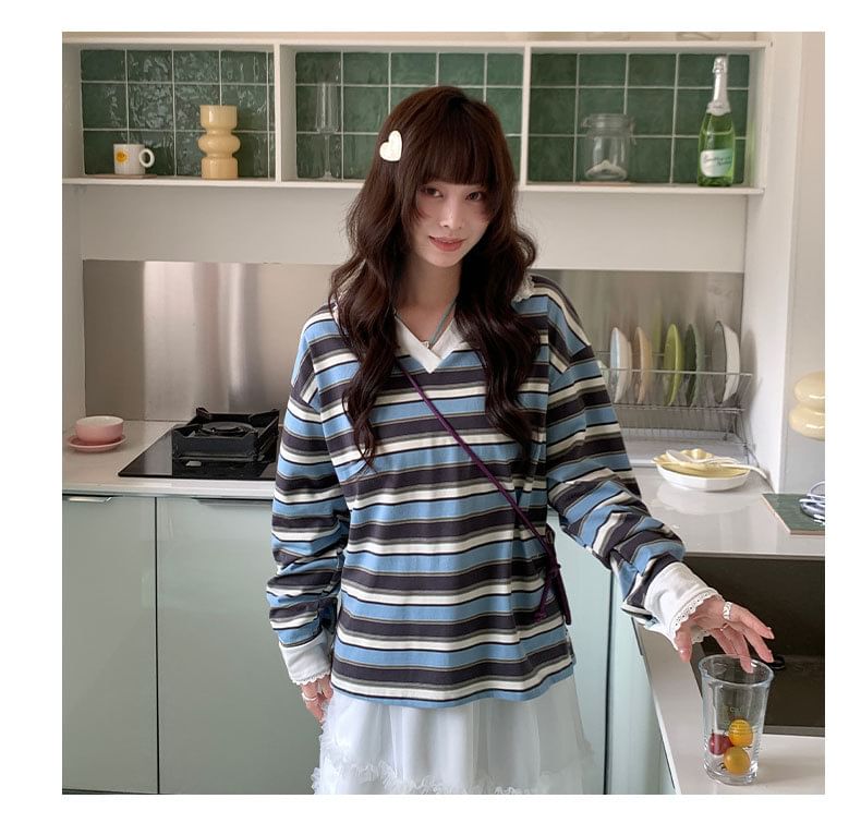 Collared Striped Sweatshirt