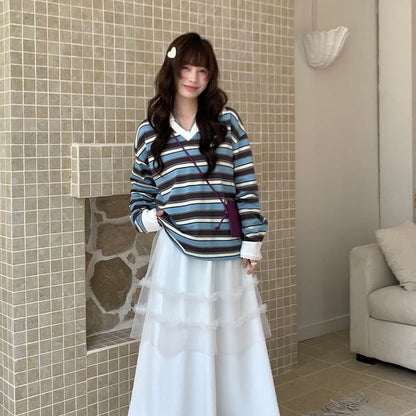 Collared Striped Sweatshirt
