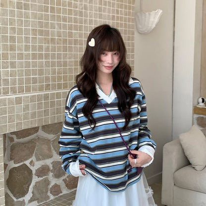 Collared Striped Sweatshirt