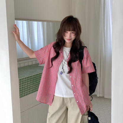 Collared Plaid Short-Sleeve Shirt
