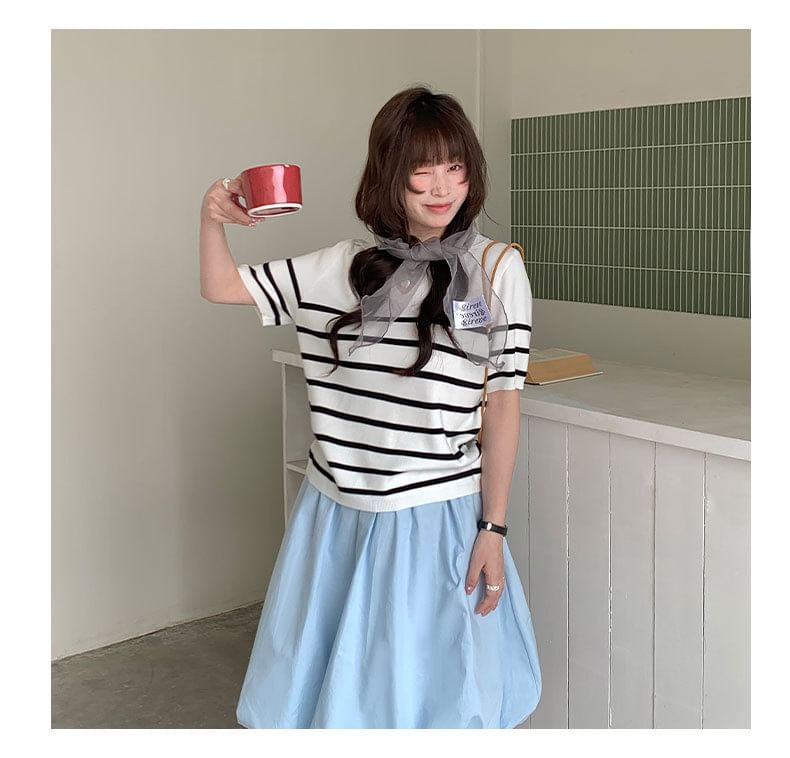 Striped V-Neck Short-Sleeve Knit