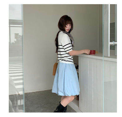 Striped V-Neck Short-Sleeve Knit