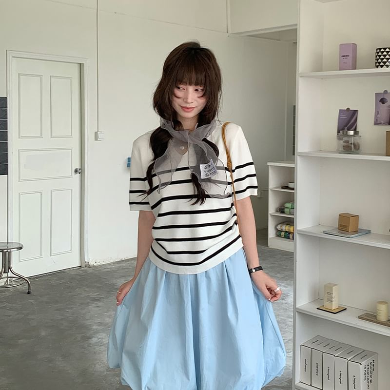 Striped V-Neck Short-Sleeve Knit