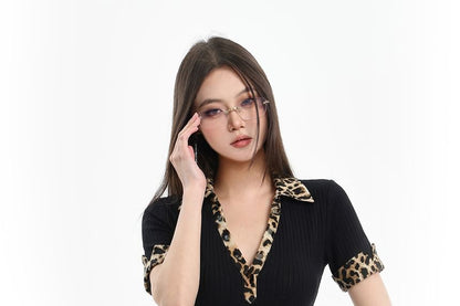 Leopard-Print Collared Polo
