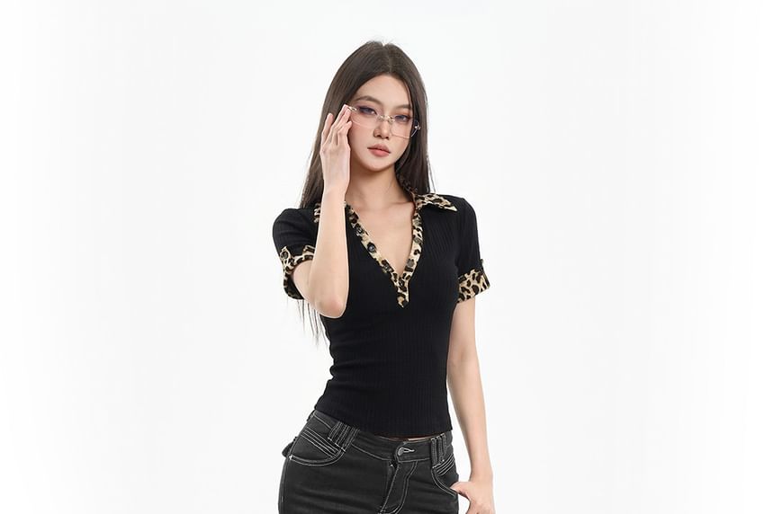 Leopard-Print Collared Polo