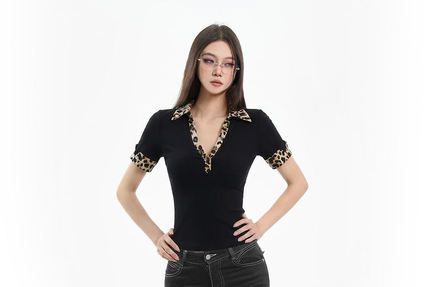 Leopard-Print Collared Polo