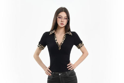 Leopard-Print Collared Polo