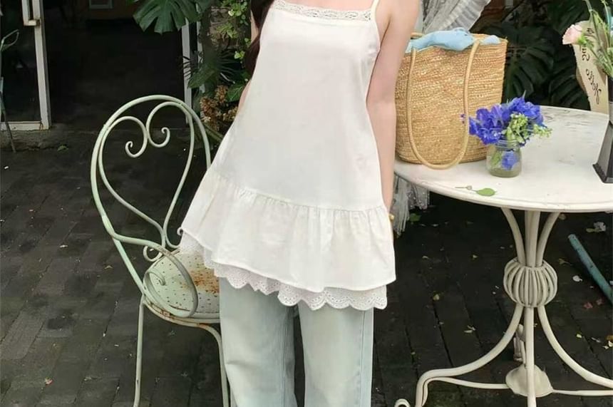 Plain Ruffle Lace Trim Camisole Top