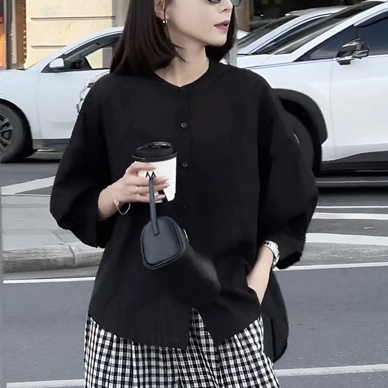 Sheer 3/4-Sleeve Collared Top