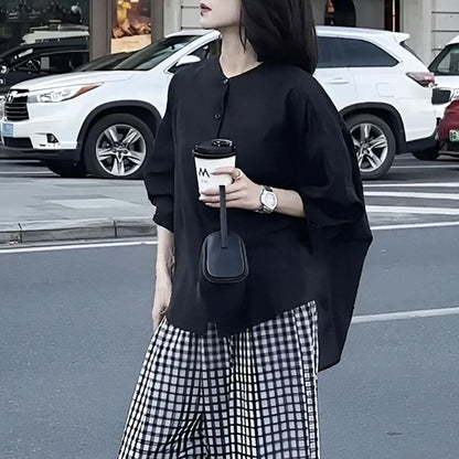 Sheer 3/4-Sleeve Collared Top