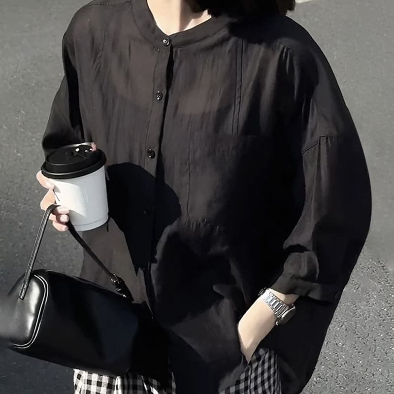 Sheer 3/4-Sleeve Collared Top
