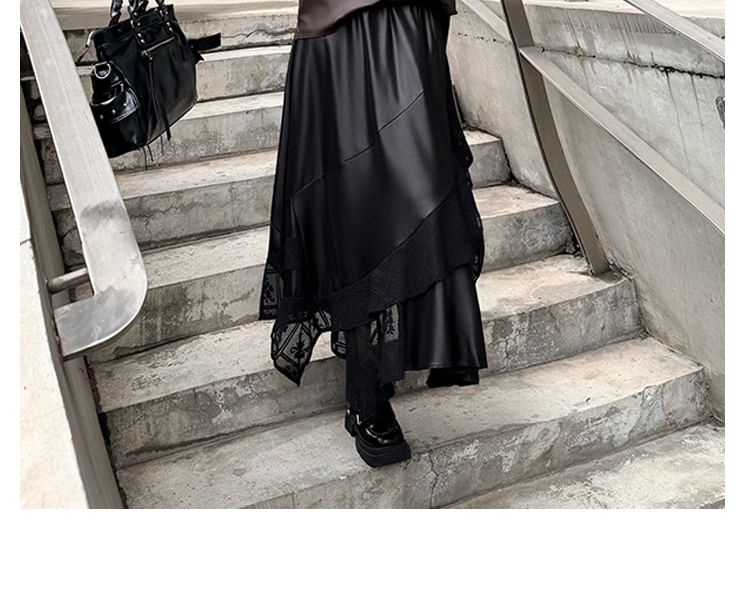 Long-Sleeve V-Neck Satin Plain Blouse