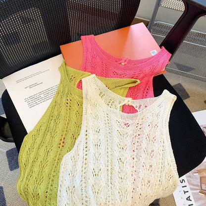 Pointelle Knit Crew-Neck Tank