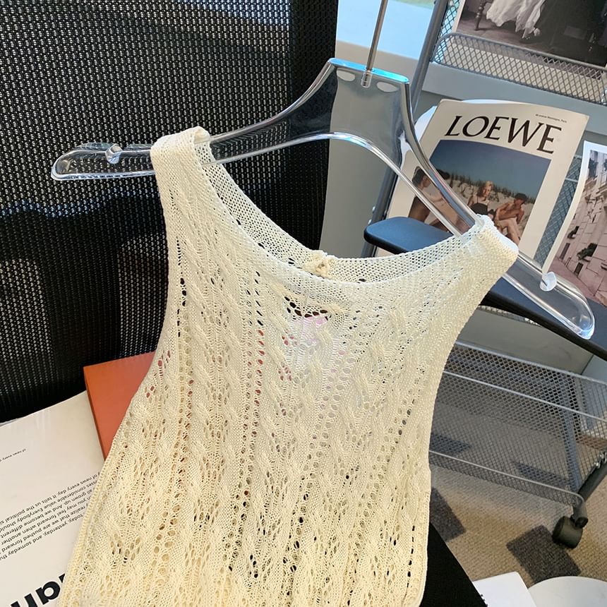 Pointelle Knit Crew-Neck Tank