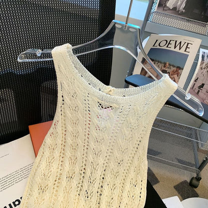 Pointelle Knit Crew-Neck Tank