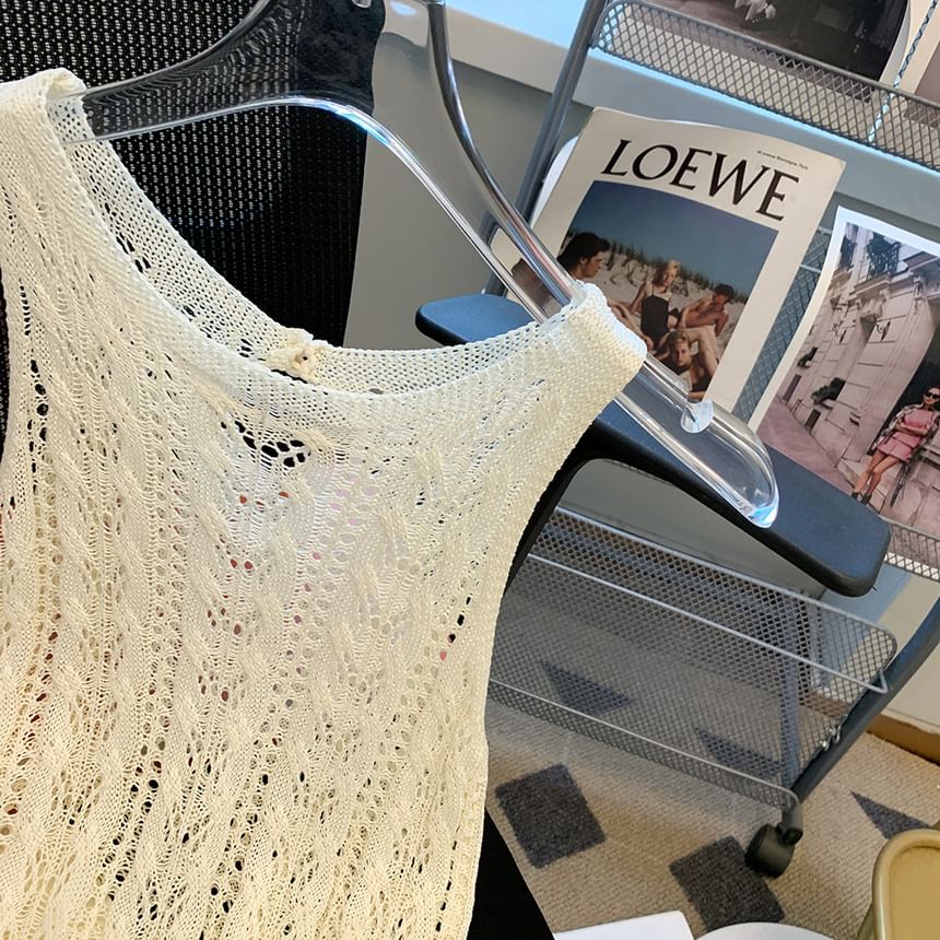 Pointelle Knit Crew-Neck Tank