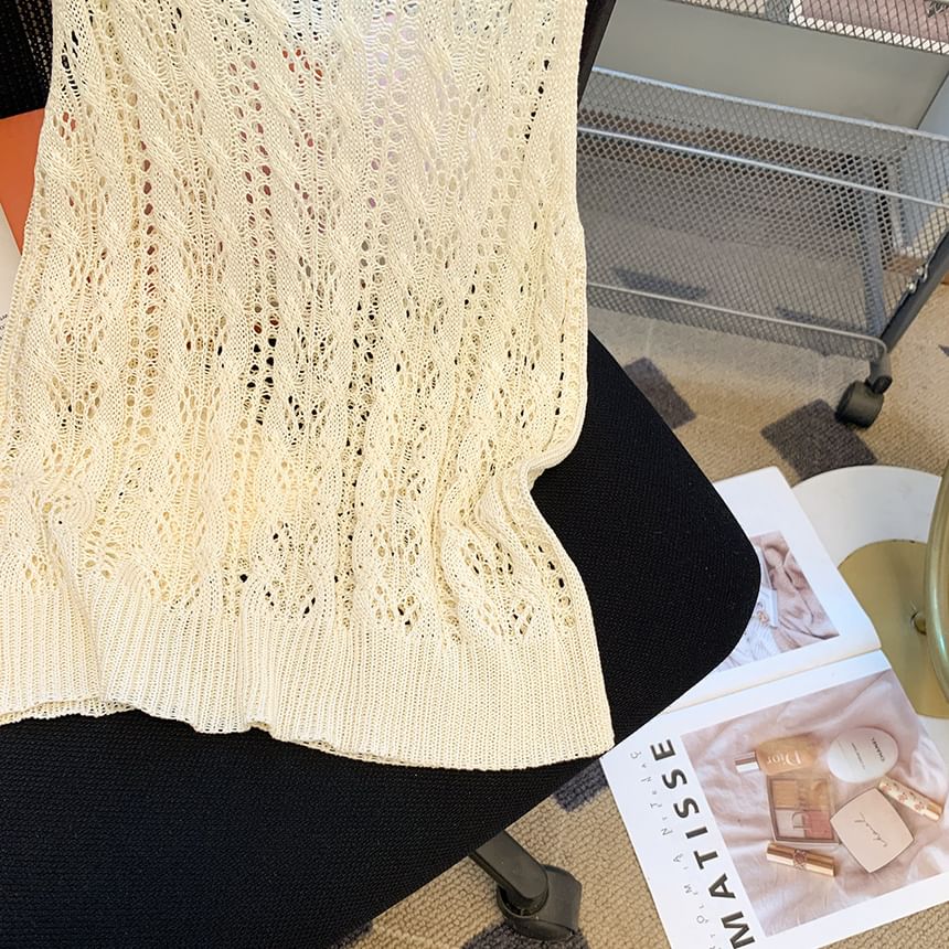 Pointelle Knit Crew-Neck Tank
