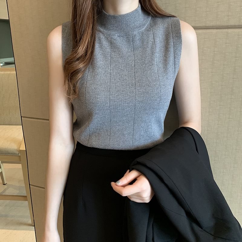 Mock-Neck Knit Tank
