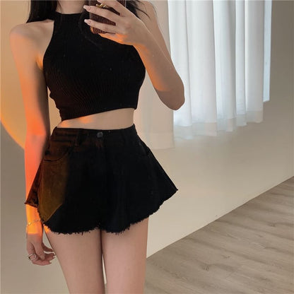 Ribbed Cropped Halter Knit