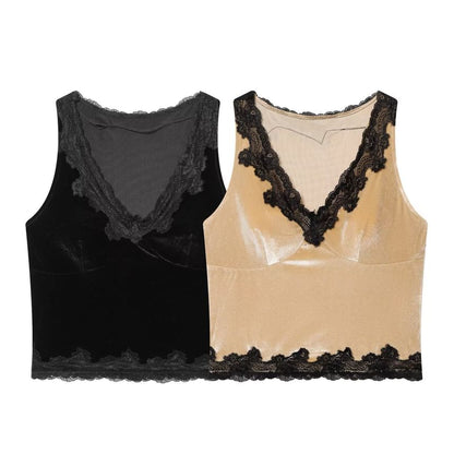 Lace-Trim V-Neck Cropped Tee