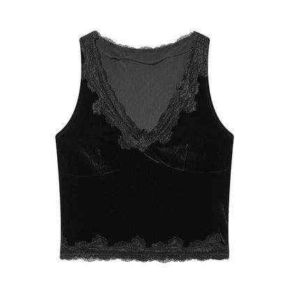 Lace-Trim V-Neck Cropped Tee