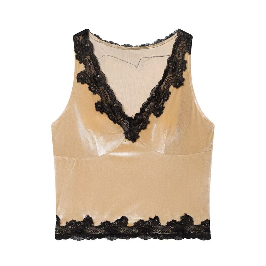 Lace-Trim V-Neck Cropped Tee