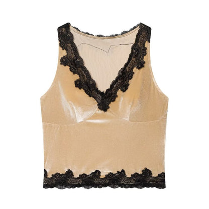 Lace-Trim V-Neck Cropped Tee