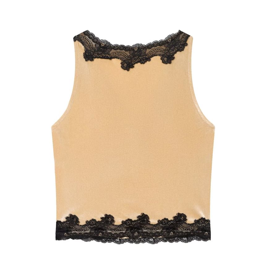 Lace-Trim V-Neck Cropped Tee