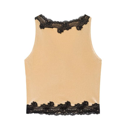 Lace-Trim V-Neck Cropped Tee