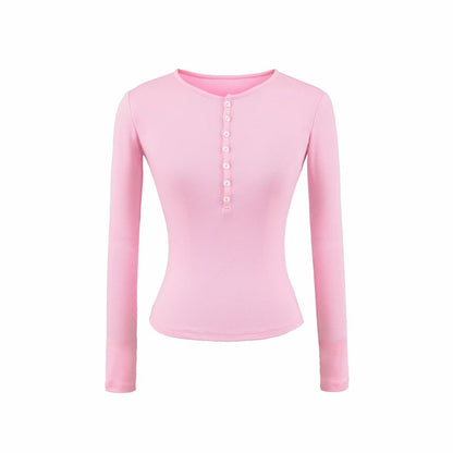 Long-Sleeve Buttoned Tee with Hot Pants