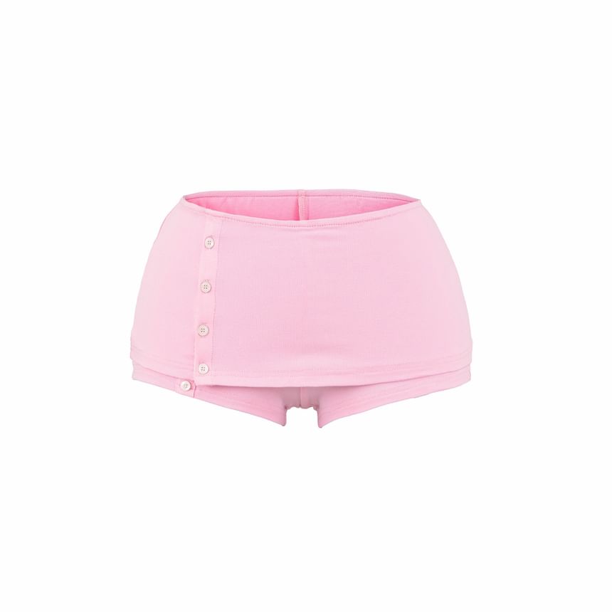 Long-Sleeve Buttoned Tee with Hot Pants