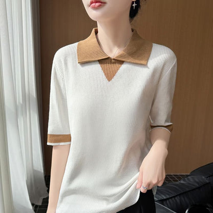 Two Tone Short-Sleeve Knit Polo