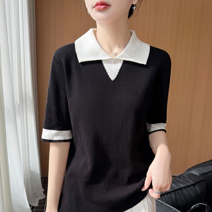 Two Tone Short-Sleeve Knit Polo