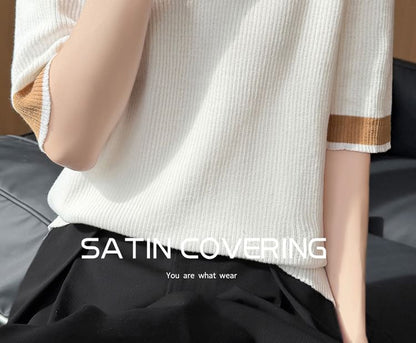 Two Tone Short-Sleeve Knit Polo