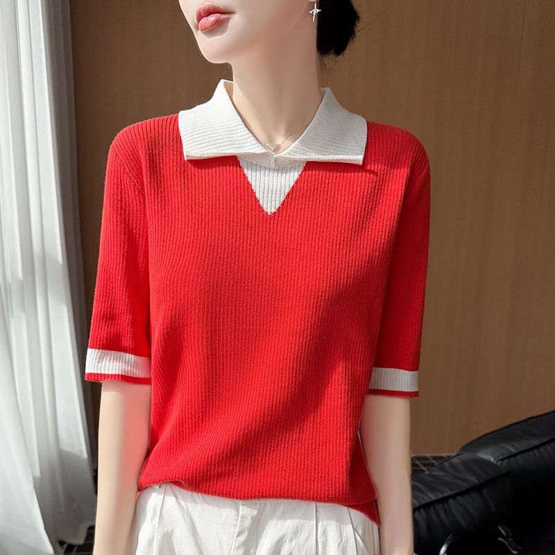 Two Tone Short-Sleeve Knit Polo