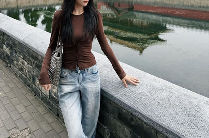 Crew-Neck Tee and Shirred Camisole Set