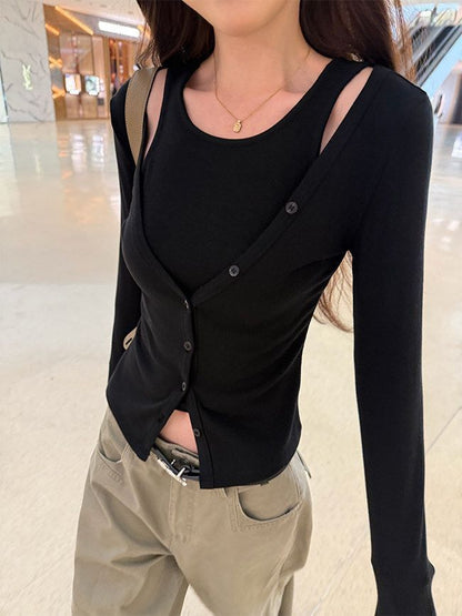 Crew-Neck Tee and Shirred Camisole Set
