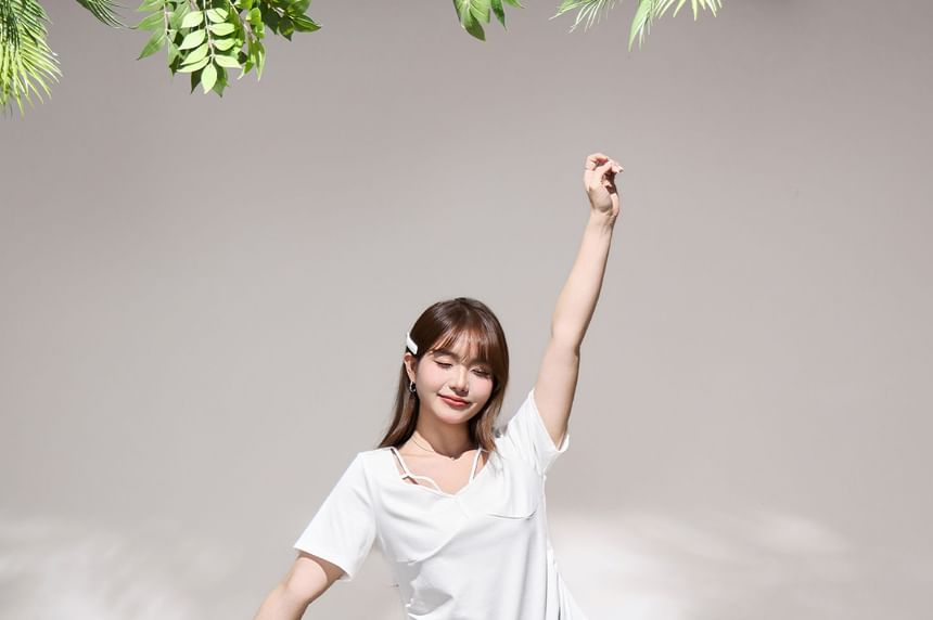 V-Neck Ruched Short-Sleeve Tee