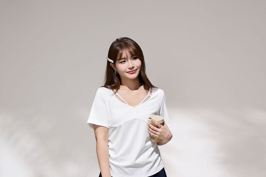 V-Neck Ruched Short-Sleeve Tee