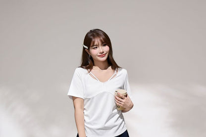 V-Neck Ruched Short-Sleeve Tee