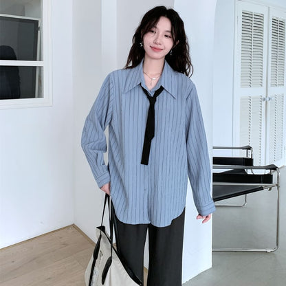 Striped Button-Up Shirt with Necktie Set