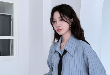 Striped Button-Up Shirt with Necktie Set
