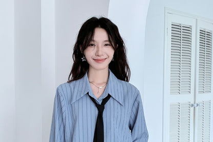 Striped Button-Up Shirt with Necktie Set