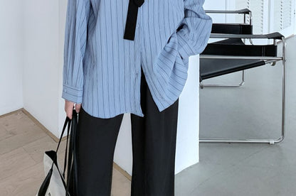 Striped Button-Up Shirt with Necktie Set