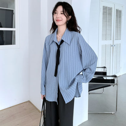Striped Button-Up Shirt with Necktie Set