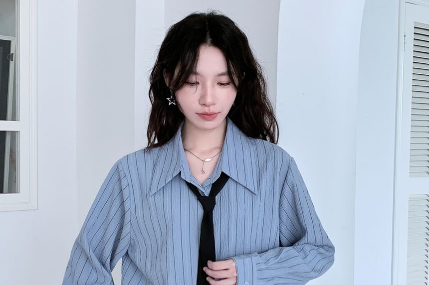 Striped Button-Up Shirt with Necktie Set