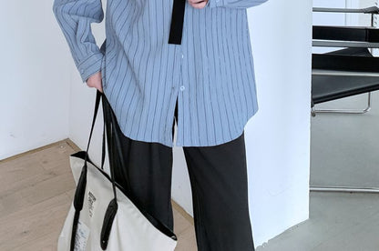 Striped Button-Up Shirt with Necktie Set